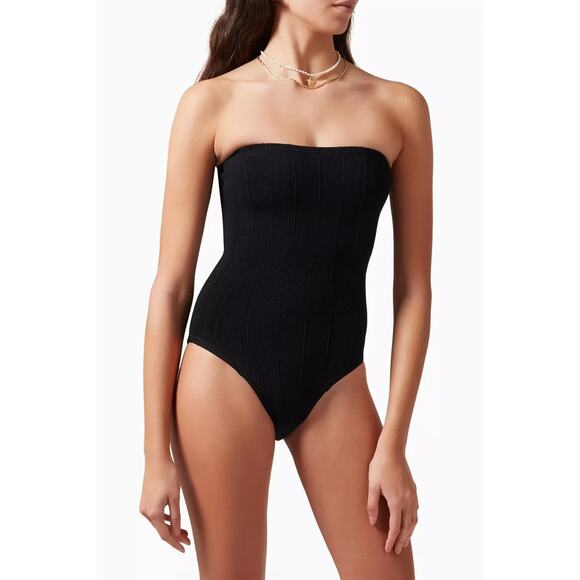 Hunza G Audrey Seersucker One-Piece Swimsuit - One Size Black - Picture 1 of 4